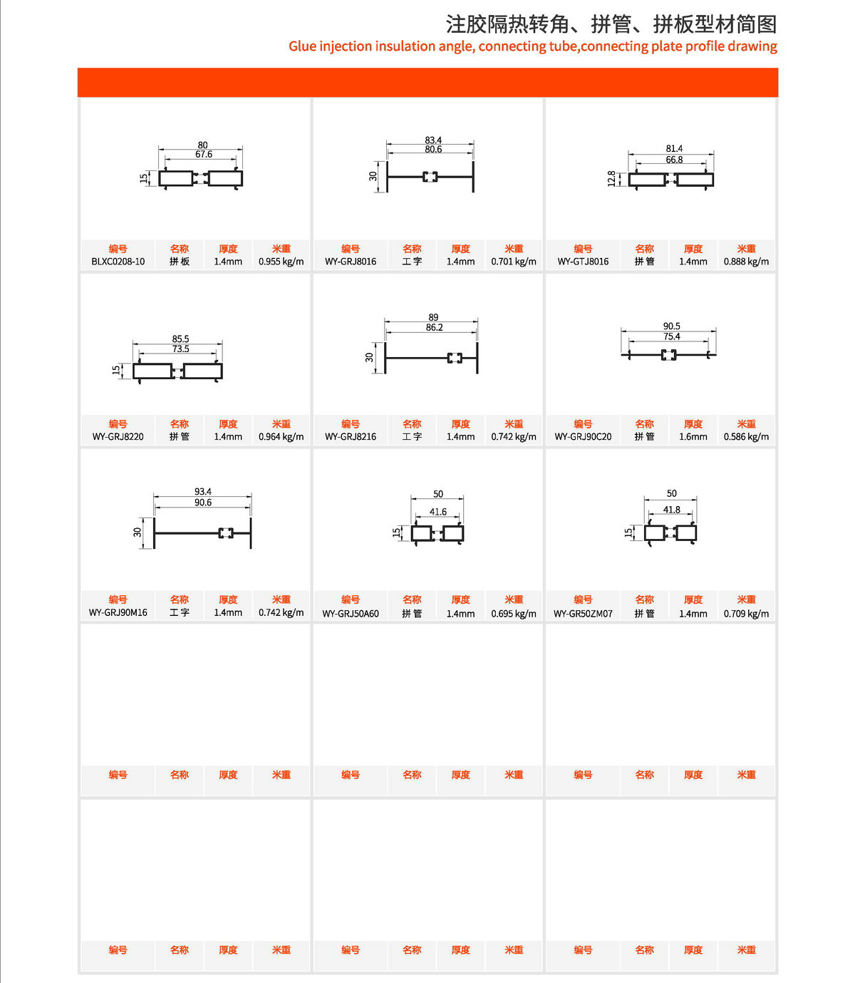 注膠隔熱轉(zhuǎn)角、拼管、拼板型材